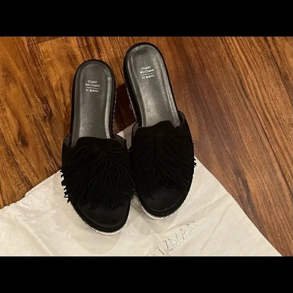 Stuart weitzman Women’s St Barths Blk Suede Tassel Wedge Sandal Size 8 - Picture 2 of 15